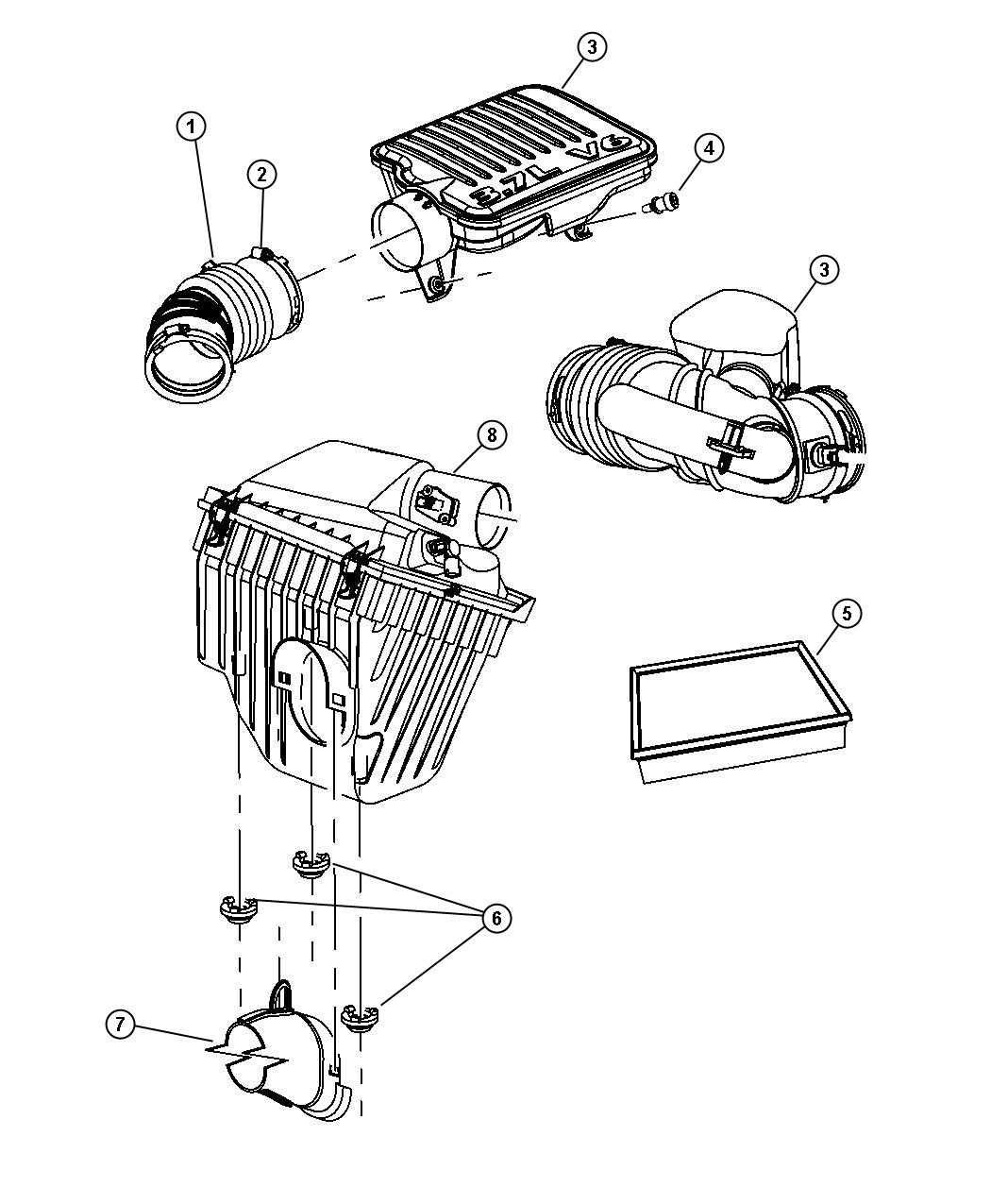 Air Cleaner, 3.7L [All 3.7L 6-Cyl Gas Engines] 4.0L [4.0L V6 SOHC Engine]. Diagram