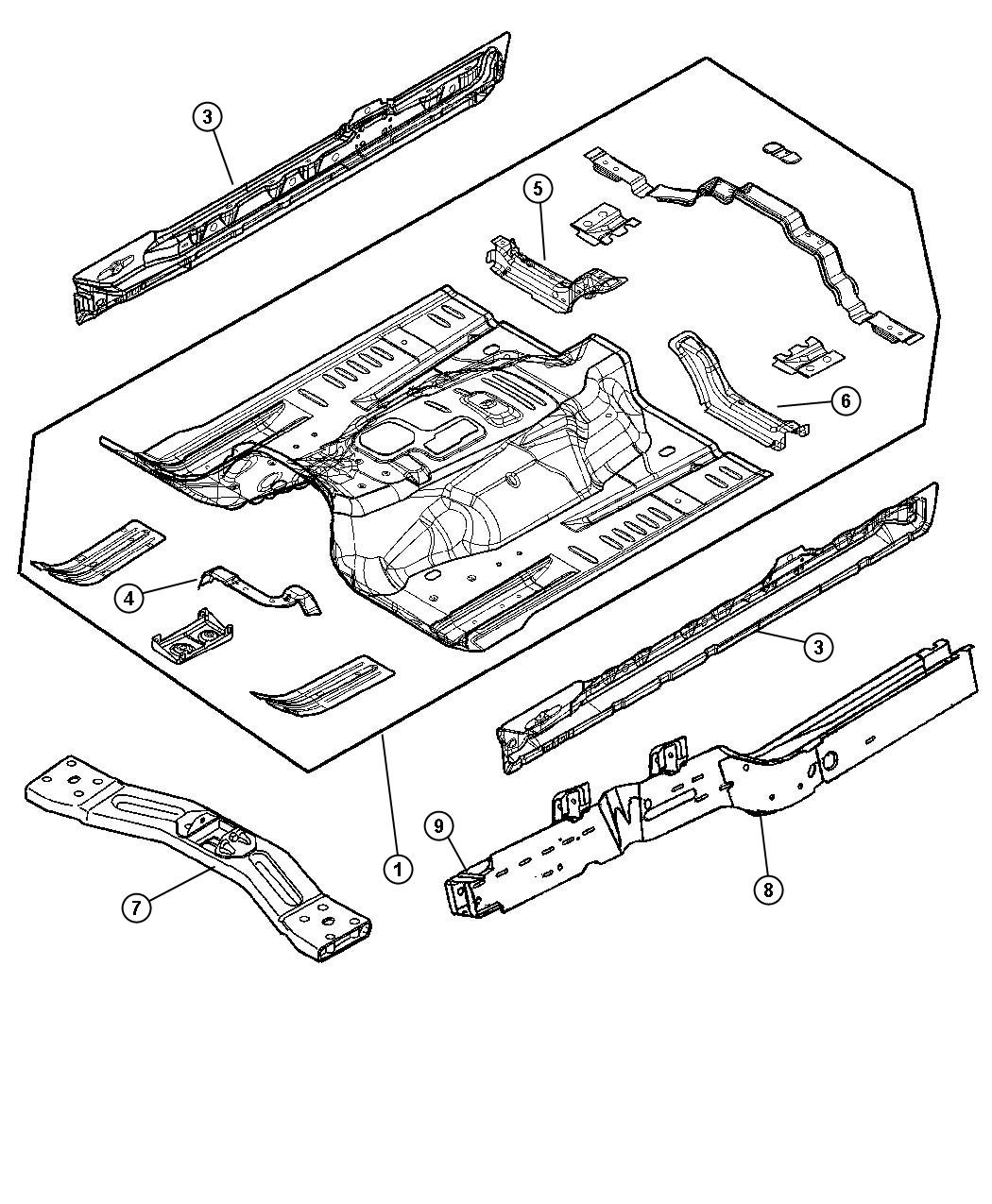 Diagram Front Floor Pan. for your 2002 Chrysler 300  M 