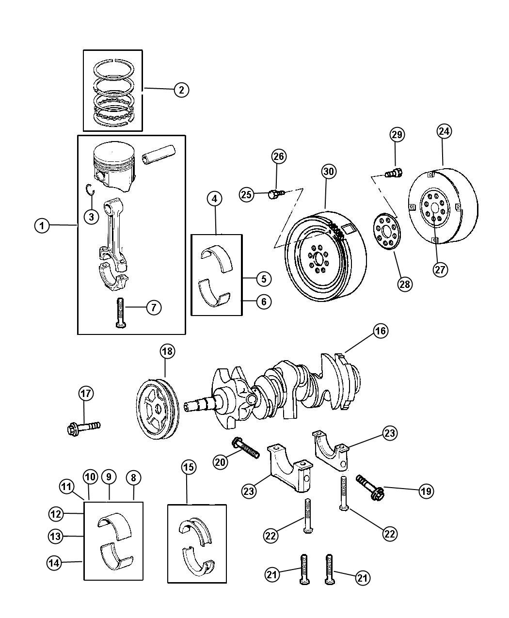 Diagram Crankshaft, Pistons, Torque Converter And Drive Plate 3.5L [3.5L High Output V6 24V MPI Engine]. for your Dodge Charger  