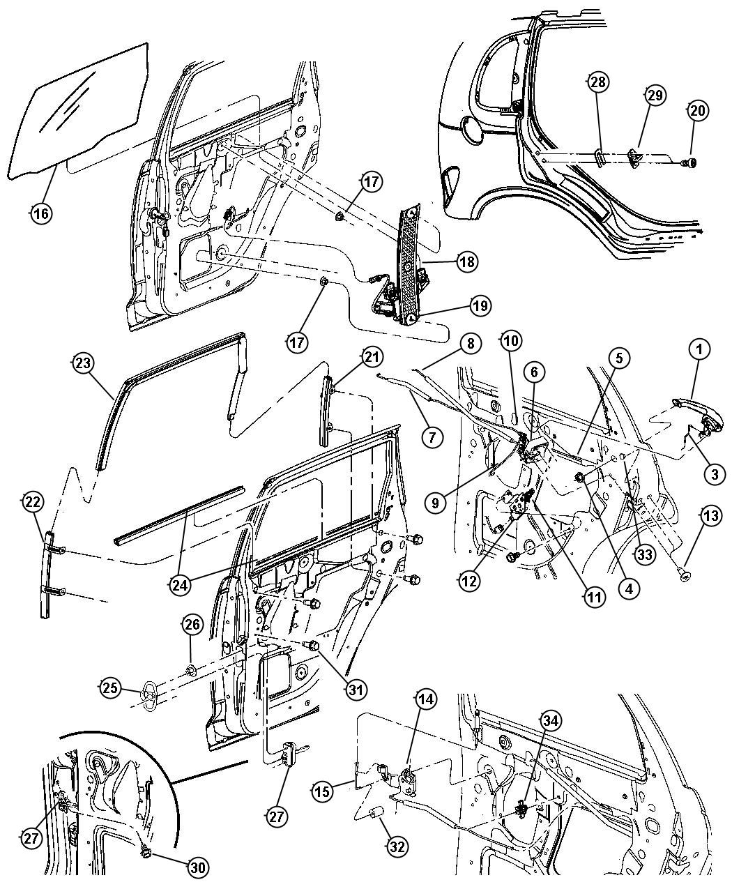 Diagram Door, Rear. for your 2005 Chrysler PT Cruiser   