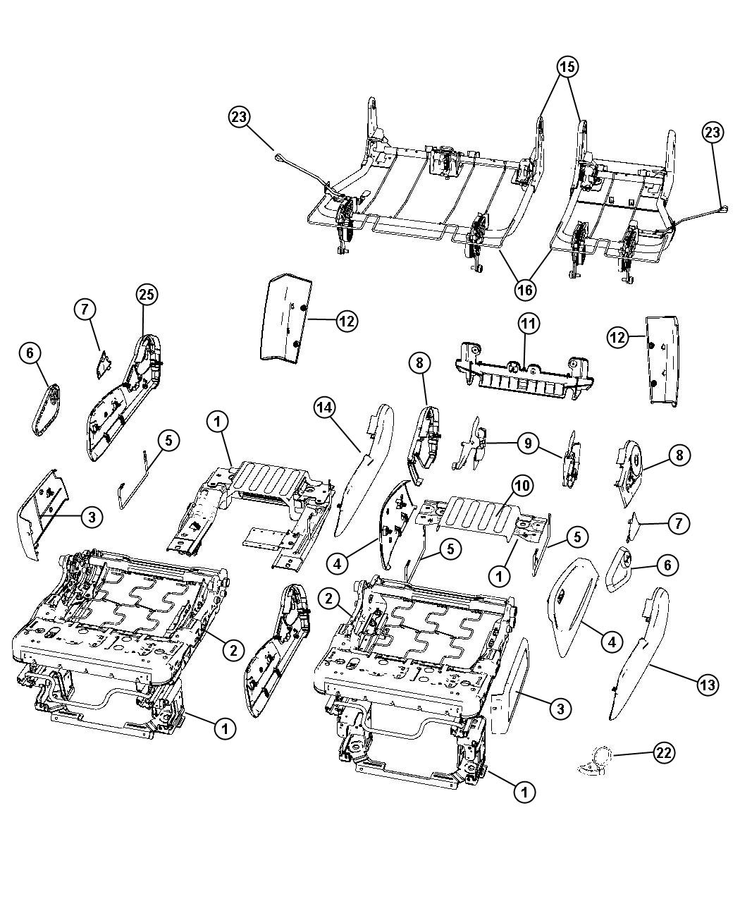 Diagram Risers , Seat Frame and Shields. for your Chrysler PT Cruiser  