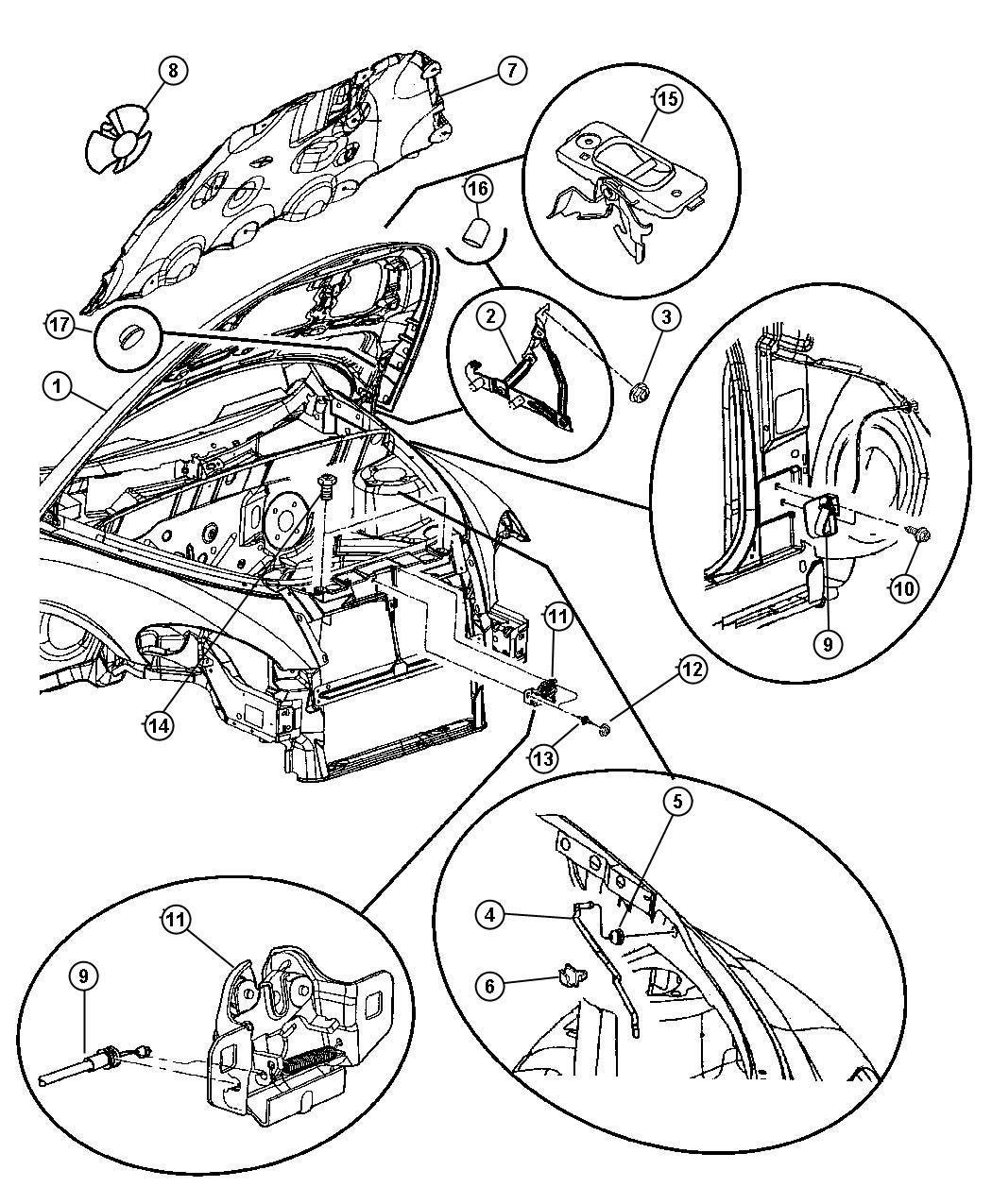 Diagram Hood and Hood Release. for your 2019 Jeep Wrangler   