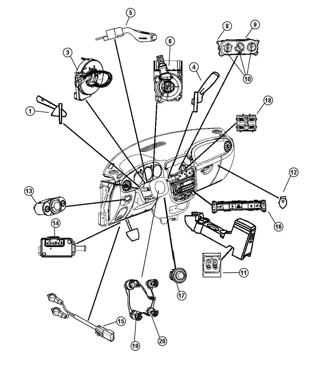 Diagram Switches, Instrument Panel. for your Chrysler PT Cruiser  