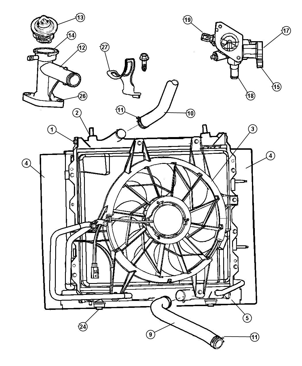 Diagram Radiator and Related Parts. for your Chrysler PT Cruiser  