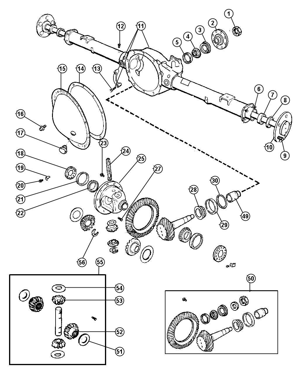 Diagram Axle,Rear,with Differential and Housing,Corporate 8.25 [Corporate 8.25 Rear Axle]. for your Jeep