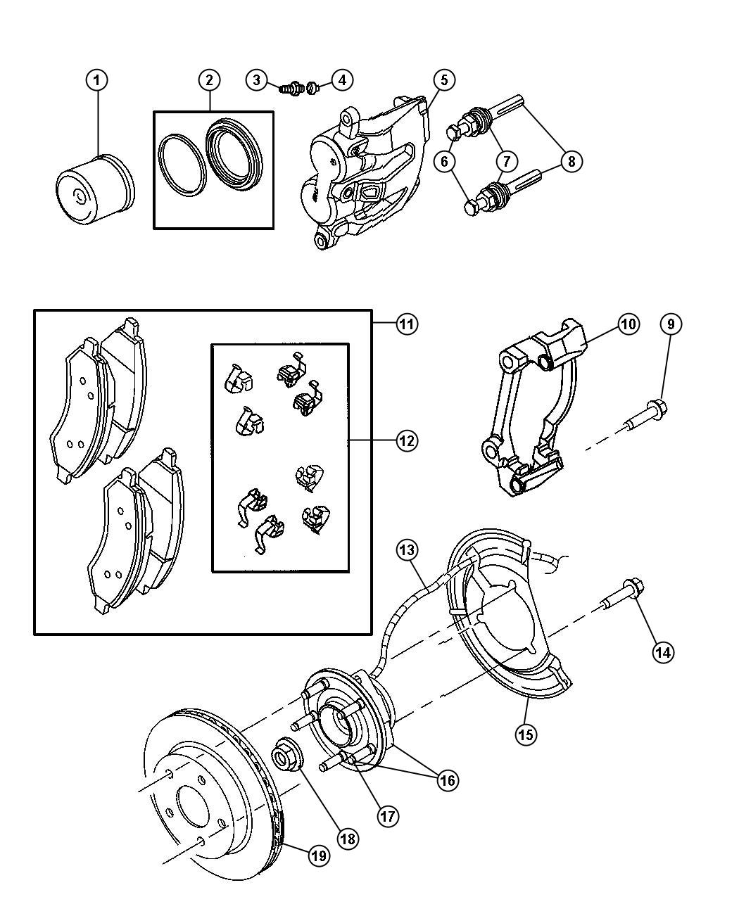 Diagram Brakes,Front. for your 2003 Dodge Dakota   