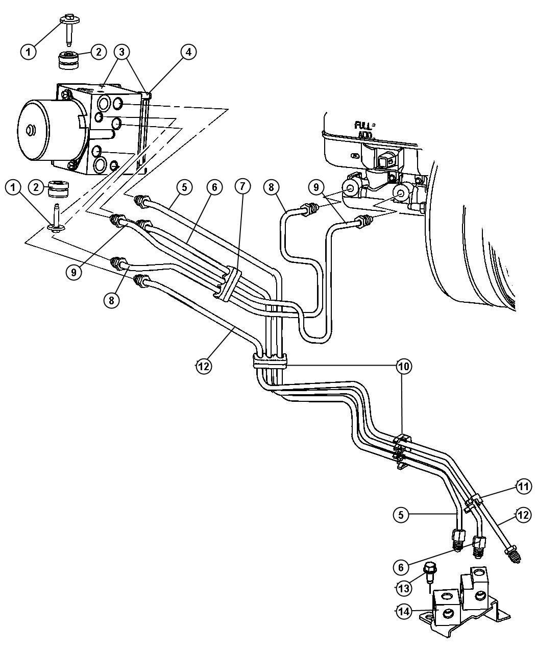 Diagram Lines,Brake,From EHCU [4-Wheel Anti-Lock Brakes] to Frame. for your 2004 Chrysler 300  M 