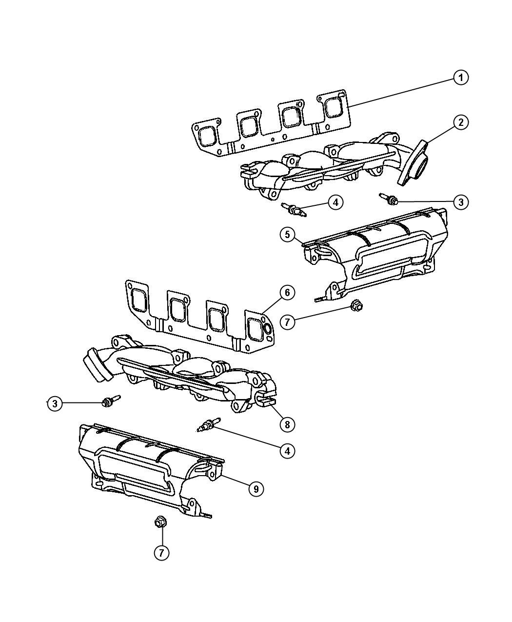 Diagram Exhaust Manifolds And Mounting 5.7L [5.7L V8 HEMI MDS ENGINE]. for your Dodge Charger  