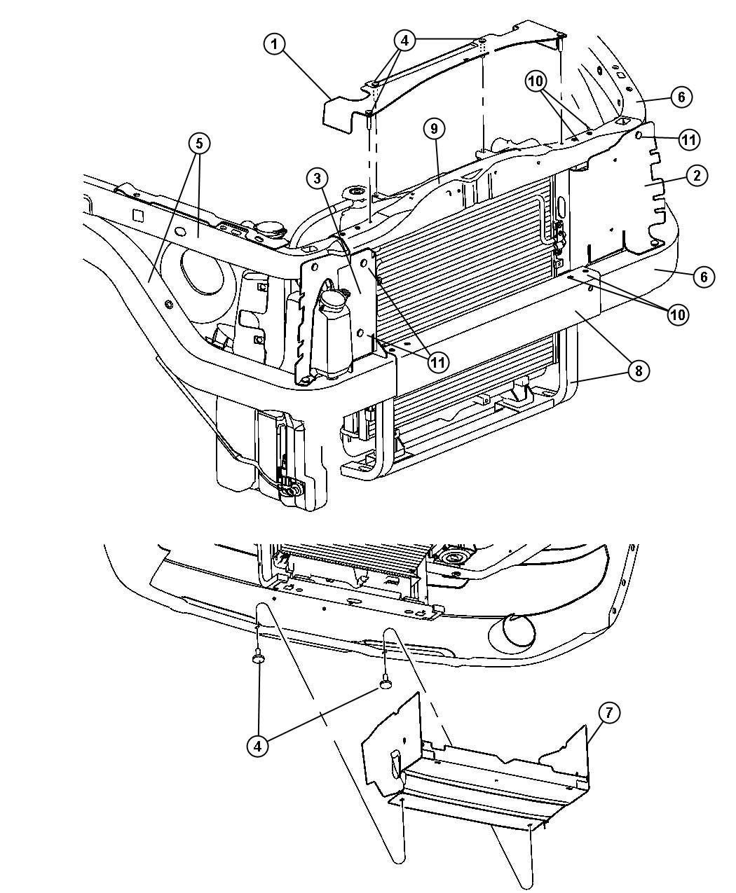 Diagram Radiator Closure and Air Deflector. for your 2000 Chrysler 300  M 