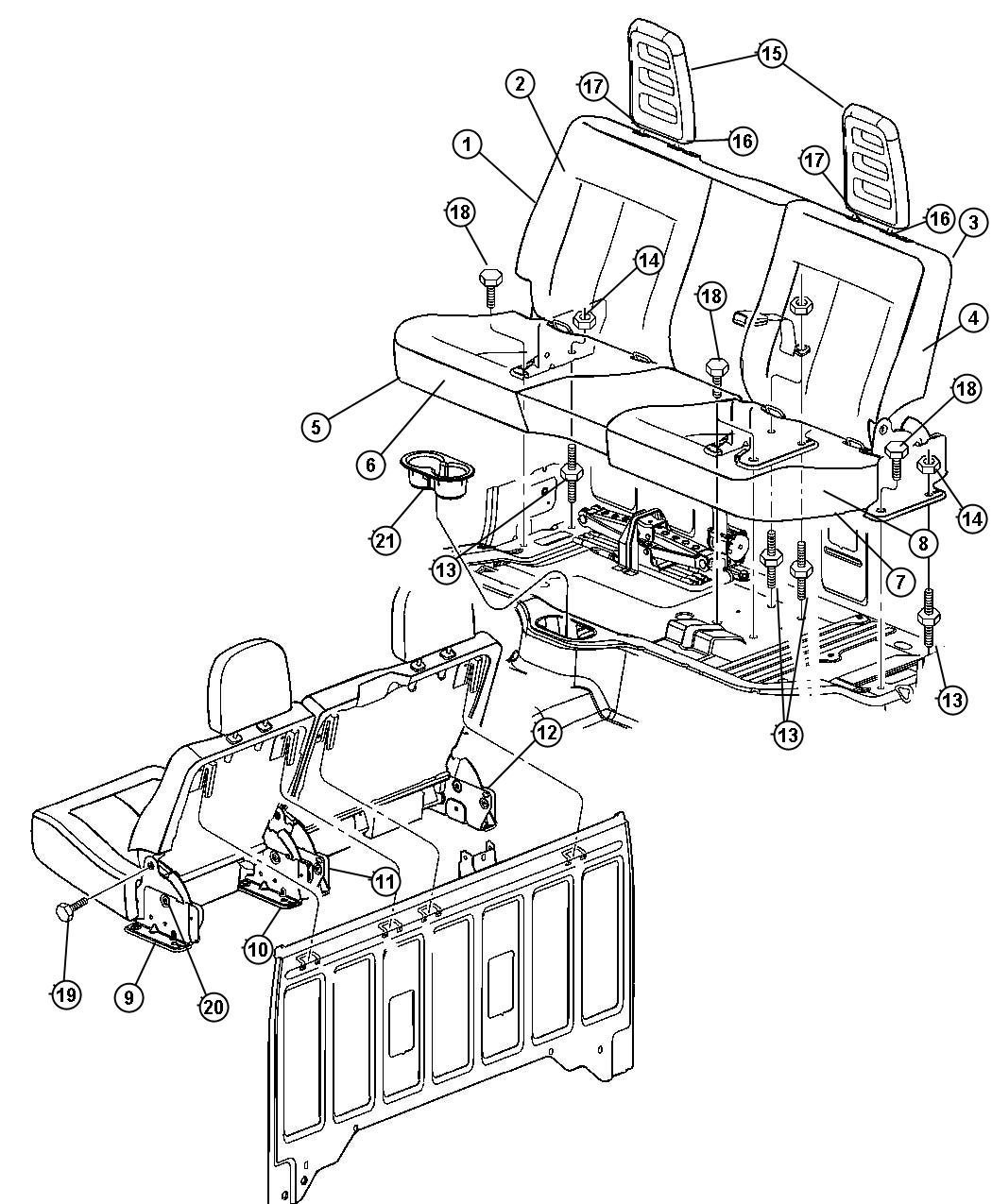 Diagram Rear Seat, Quad Cab. for your Dodge