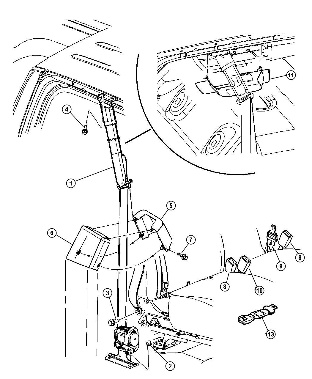 Belts, Front Seat, Club Cab. Diagram