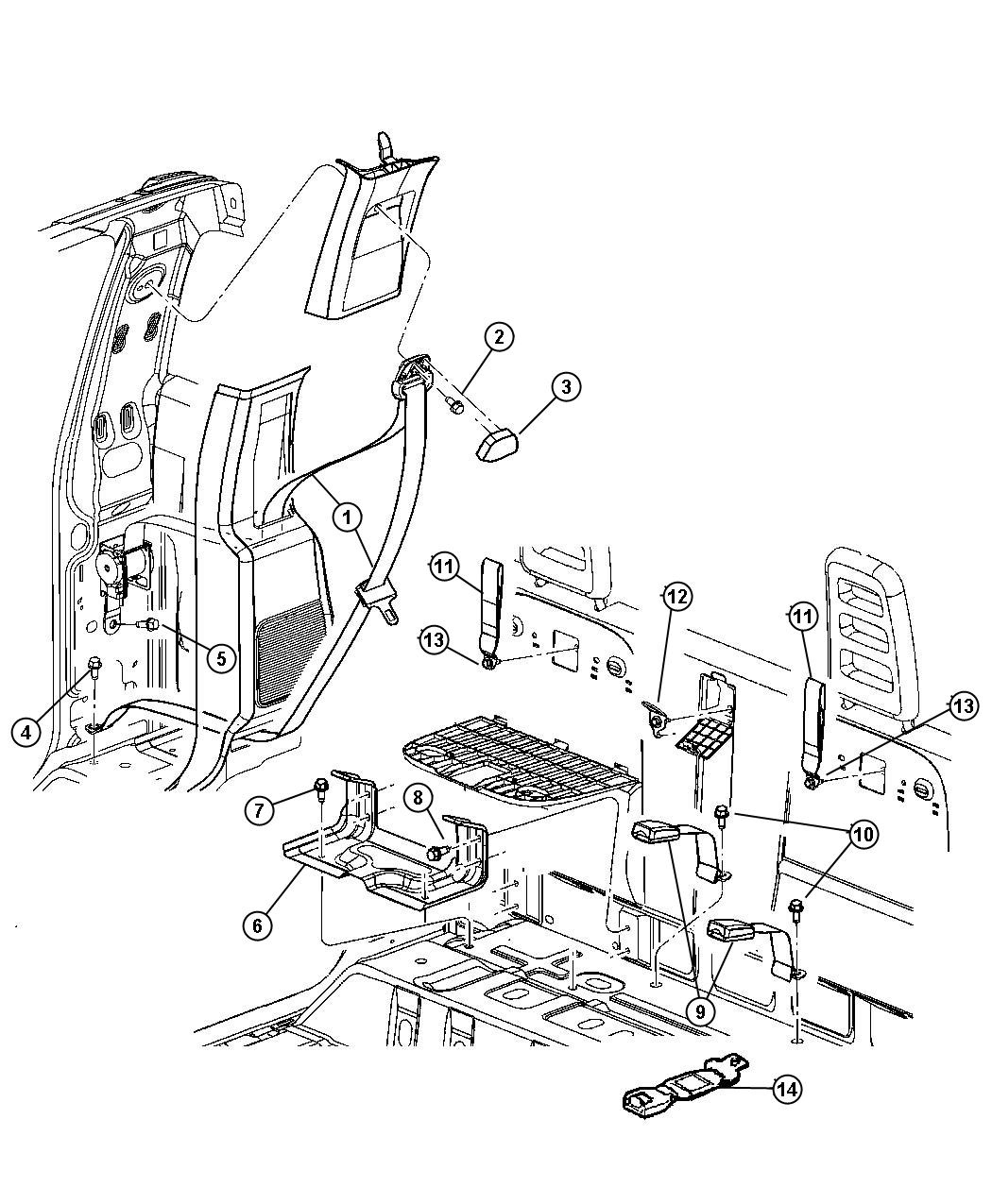 Diagram Belts, Rear Seat and Tethers, Club Cab. for your 2000 Chrysler 300  M 