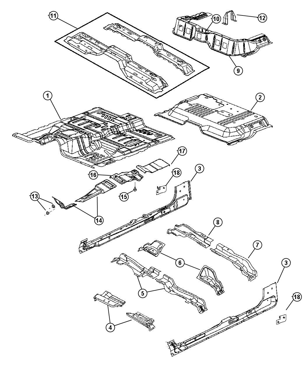 Floor Pan, Quad Cab. Diagram