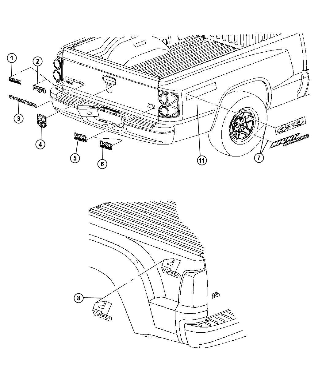 Diagram Nameplates and Decals. for your 2007 Dodge Dakota   