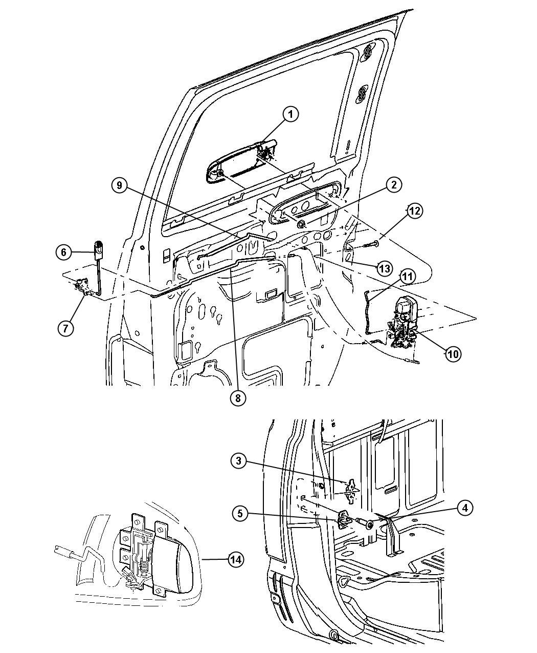 Door, Rear Lock and Controls. Diagram