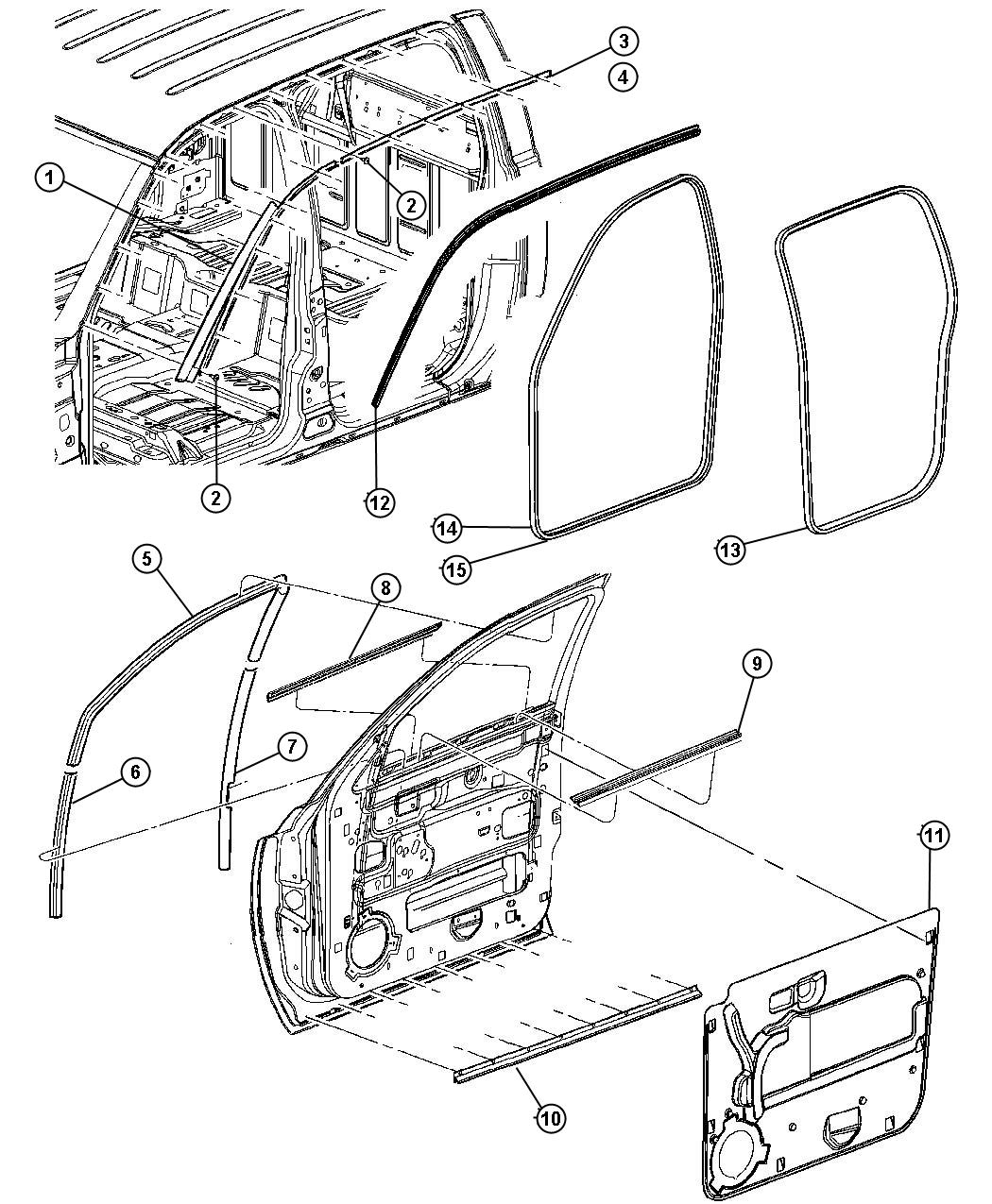 Door, Front Weatherstrips and Seals. Diagram