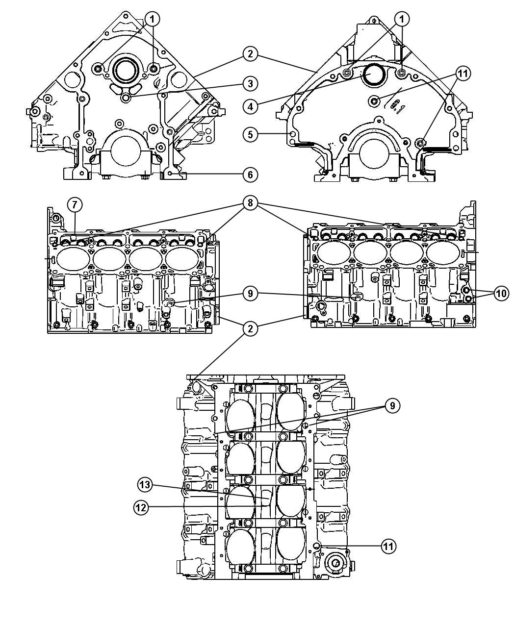 Diagram Cylinder Block And Hardware 6.1L [6.1L V8 SRT HEMI ENGINE]. for your Chrysler