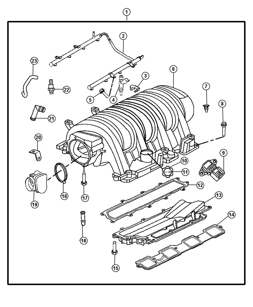 Diagram Intake Manifold And Mounting 6.1L [6.1L SRT HEMI SMPI V8 Engine]. for your Dodge Charger  