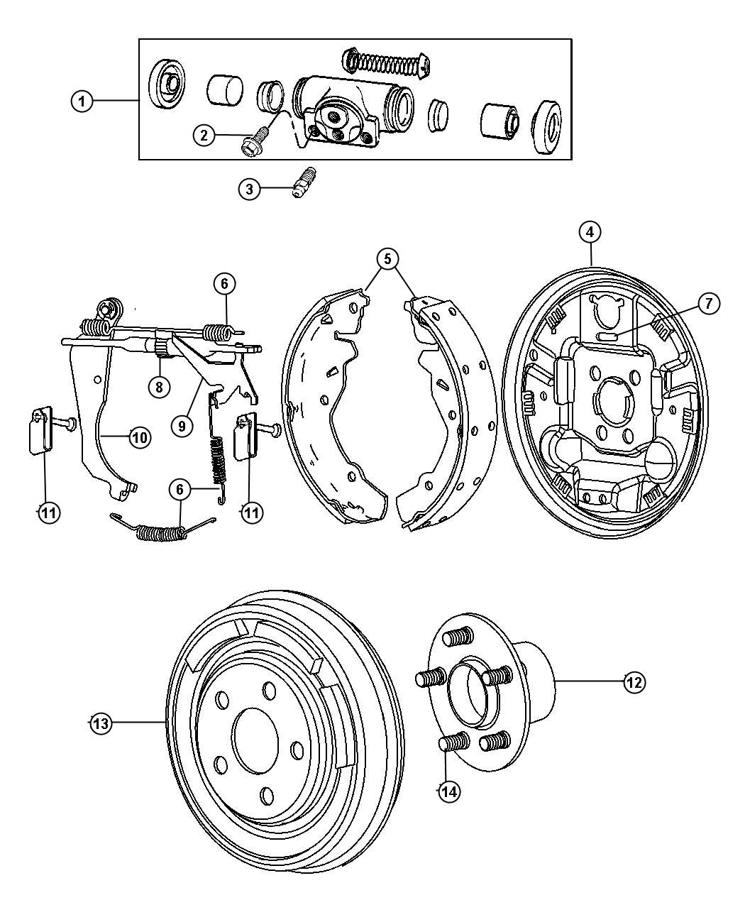 Diagram Brakes, Rear Drum. for your Dodge