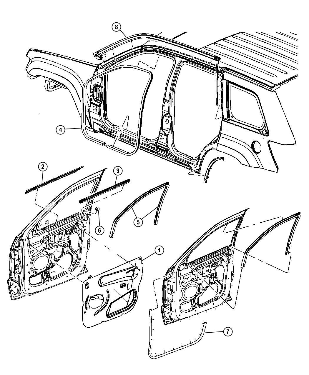 Door, Front Weatherstrips and Seals. Diagram