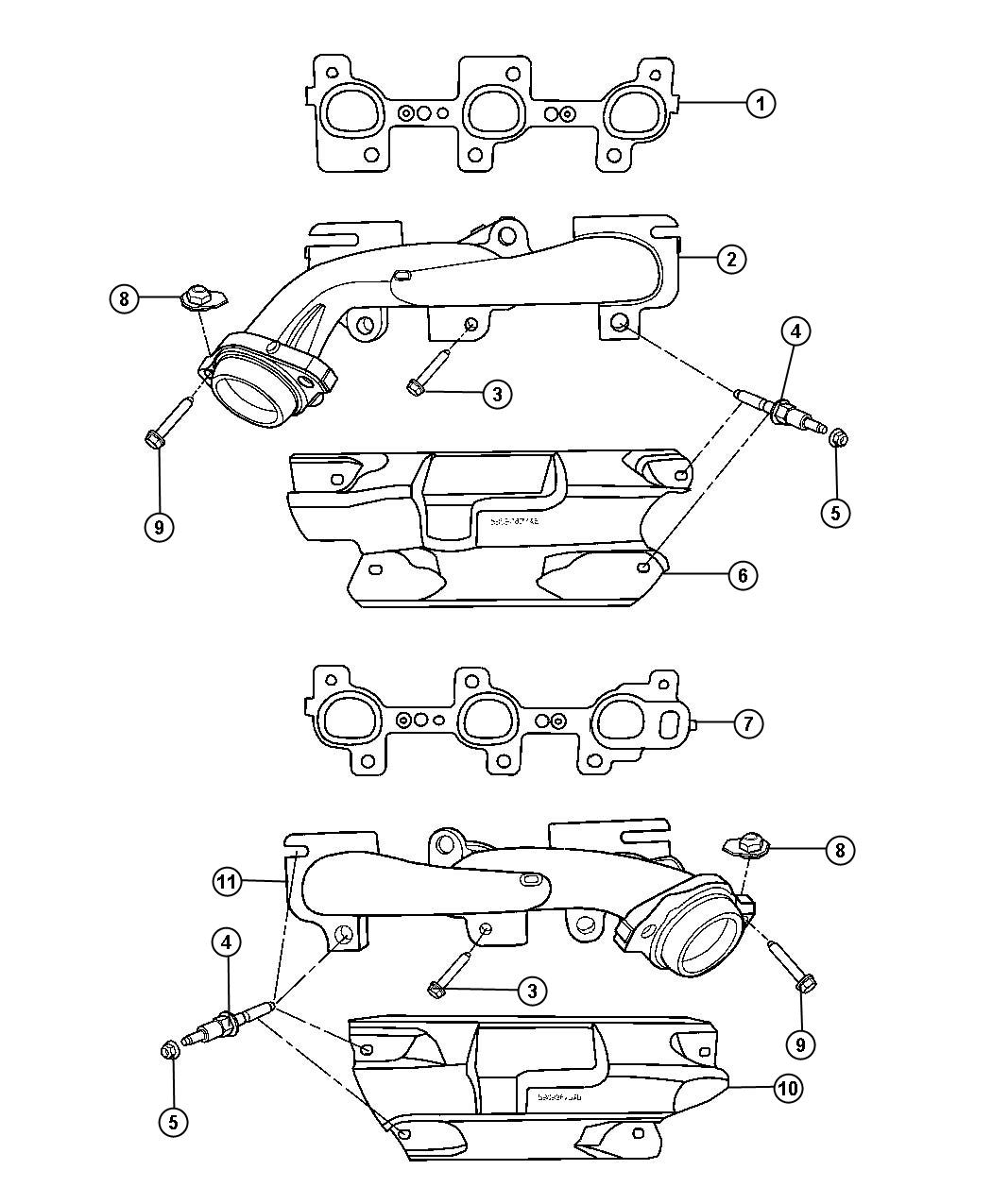 Diagram Exhaust Manifolds And Mounting 3.7L [3.7L V6 Engine]. for your 1999 Chrysler 300  M 