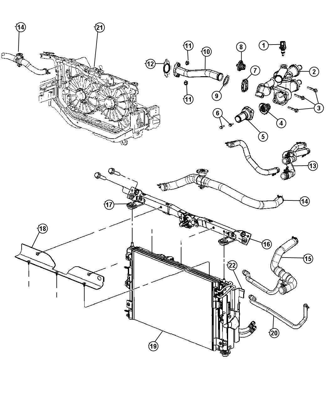 Diagram Radiator and Related Parts. for your 2012 Jeep Patriot   