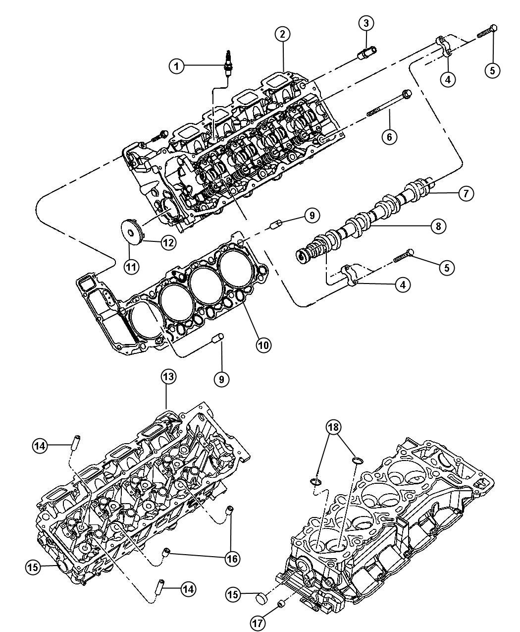 Diagram Cylinder Heads And Mounting 4.7L [4.7L V8 MPI Engine] [4.7L V8 FFV Engine]. for your Chrysler