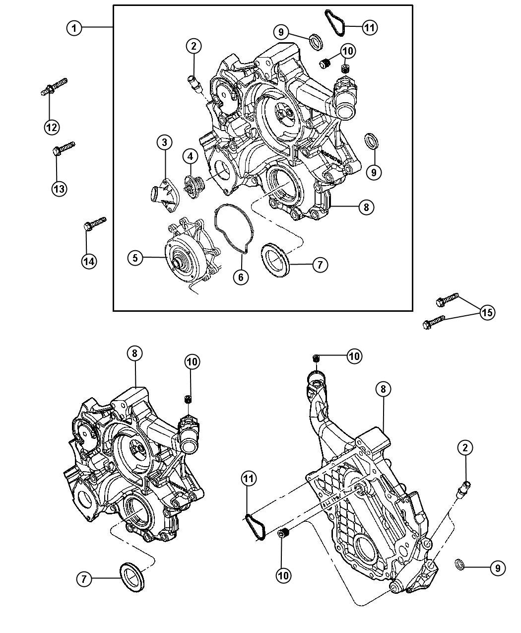 Diagram Timing Chain Cover And Mounting 4.7L [4.7L V8 MPI Engine] [4.7L V8 FFV Engine]. for your Chrysler 300 M 