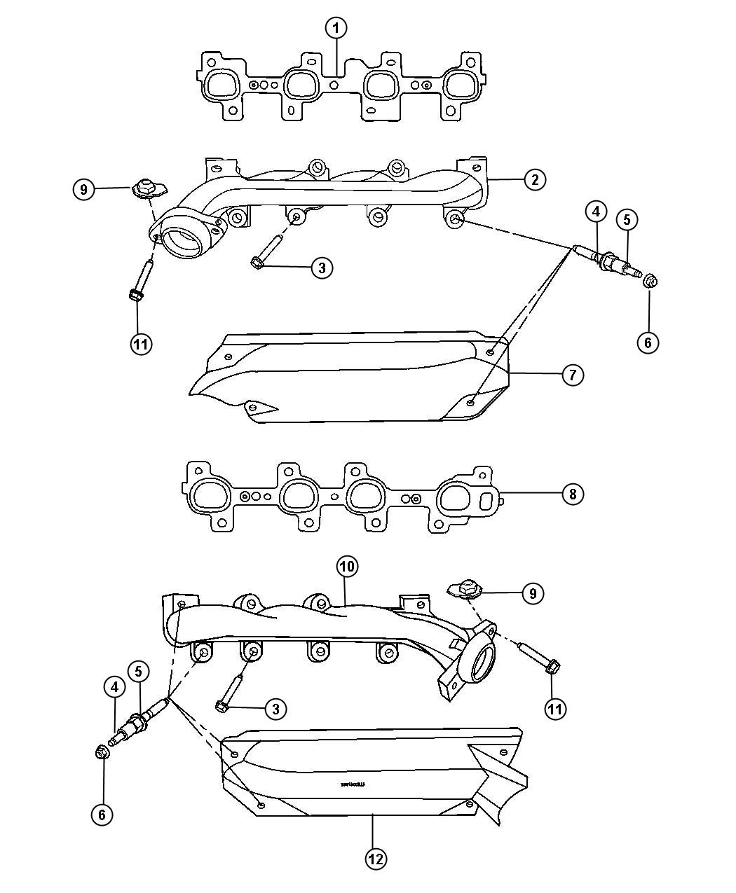 Diagram Exhaust Manifolds And Mounting 4.7L [4.7L V8 MPI Engine] [4.7L V8 FFV Engine]. for your 2003 Chrysler 300 M  