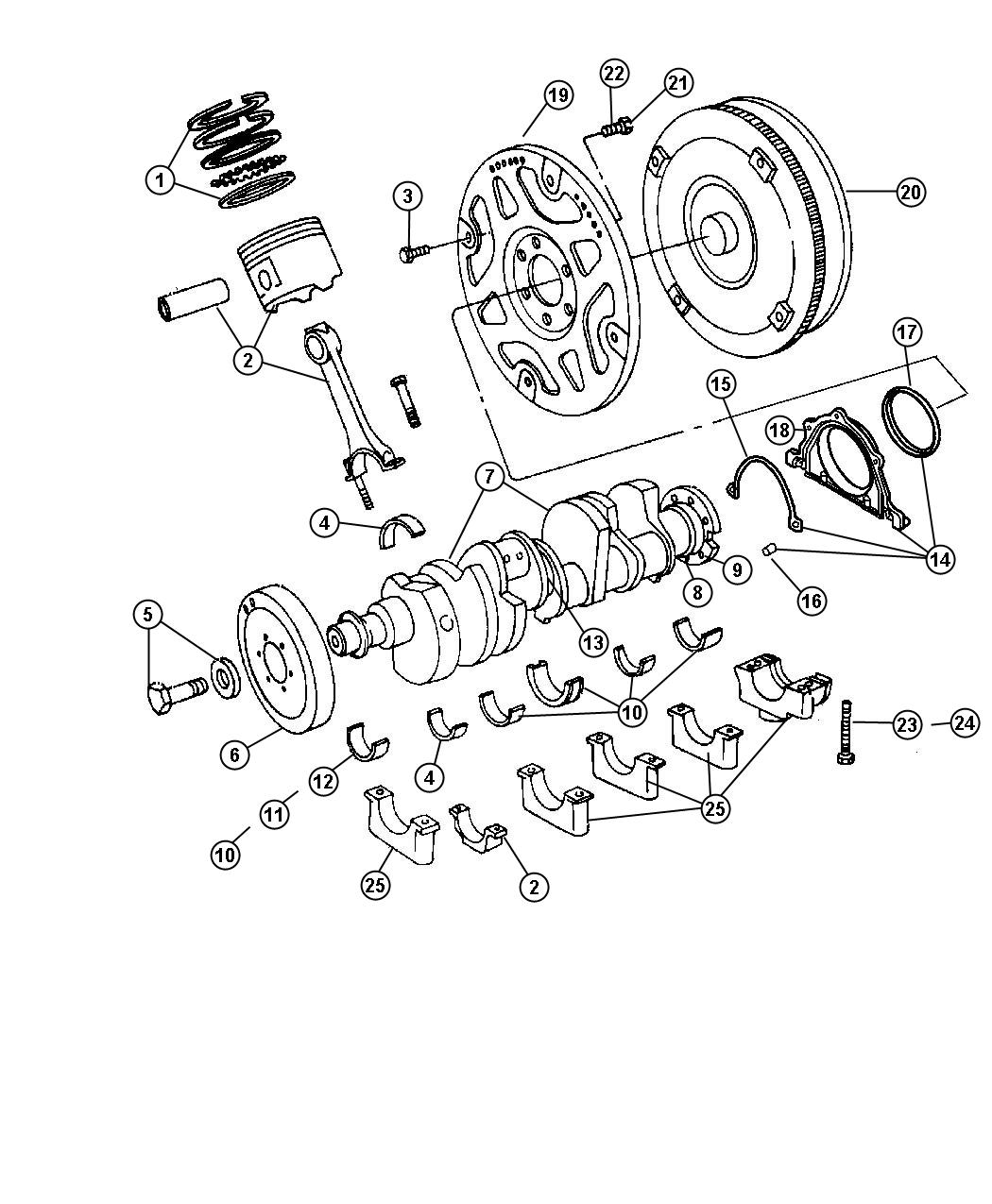 Diagram Crankshaft , Pistons, Drive Plate And Torque Converter 5.7L [5.7L V8 HEMI MDS ENGINE]. for your 2003 Chrysler 300 M  