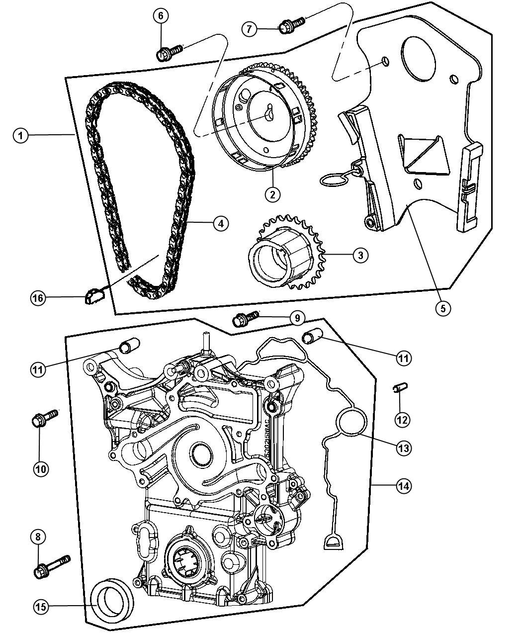 Diagram Timing Chain Package And Timing Cover 5.7L [5.7L V8 HEMI MDS ENGINE]. for your 2003 Chrysler 300  M 