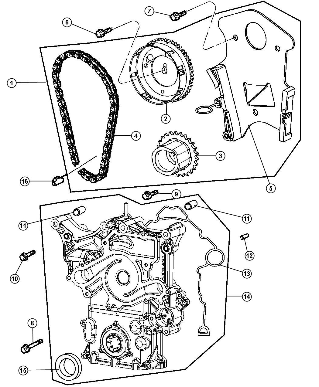 Diagram Timing Chain Package And Timing Chain Cover 5.7L [5.7L V8 HEMI MDS ENGINE]. for your 2003 Chrysler 300  M 