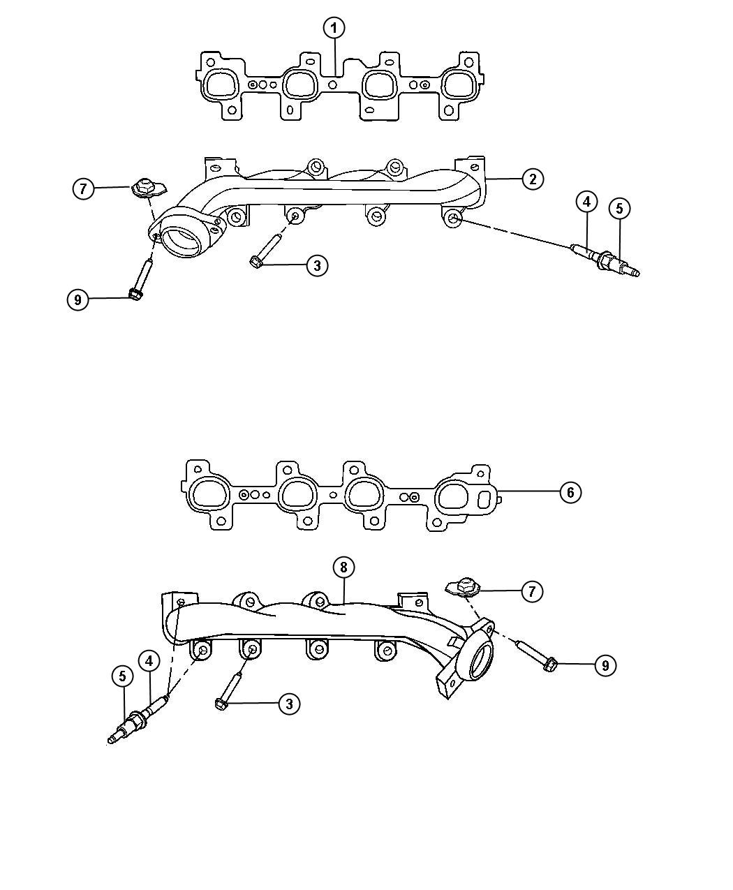 Diagram Exhaust Manifolds And Mounting 4.7L [4.7L V8 MPI Engine] [4.7L V8 FFV Engine]. for your Dodge