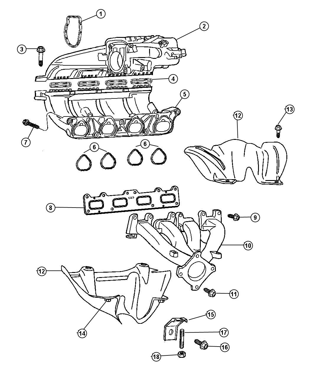 Diagram Intake And Exhaust Manifolds 2.4L [2.4L 4 Cyl DOHC 16V SMPI Engine]. for your Chrysler PT Cruiser  