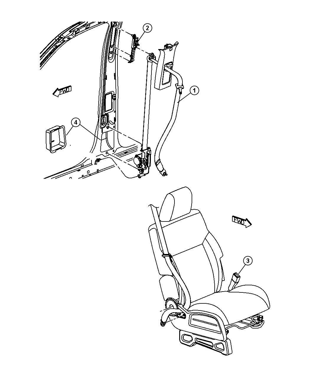 Diagram Seat Belts, Front. for your 2008 Dodge Challenger   