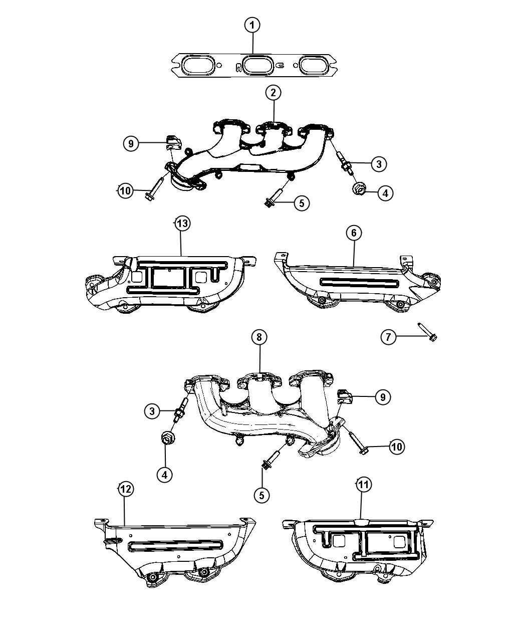 Diagram Exhaust Manifolds And Mounting 4.0L [4.0L V6 SOHC Engine]. for your 2007 Dodge Grand Caravan LWB 2.4L I4 