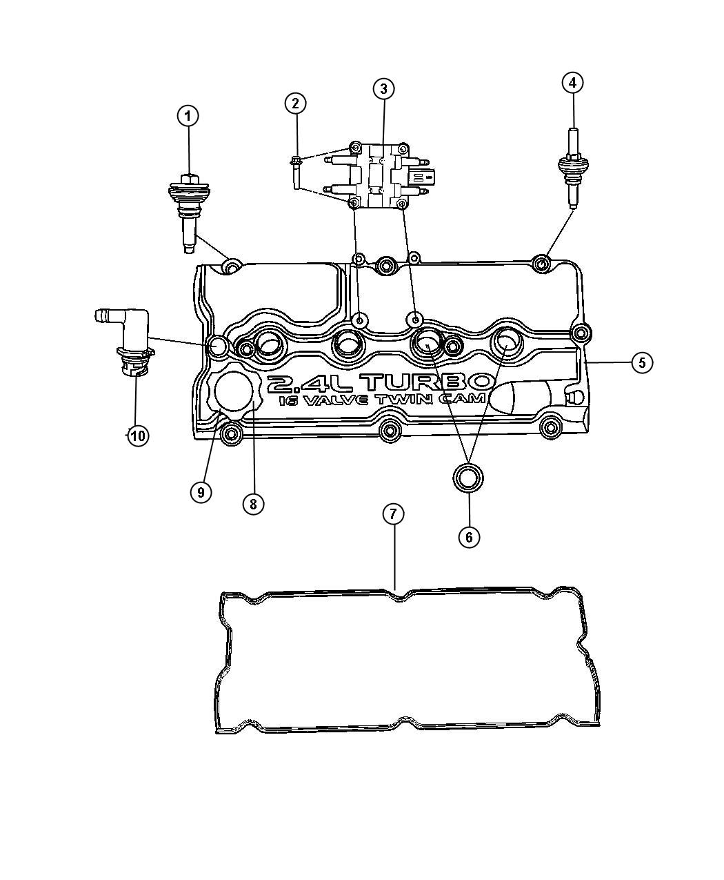 Diagram Cylinder Head Cover And Mounting 2.4L Turbo [2.4L 4 Cyl DOHC 16V Turbo Engine] [2.4L I4 DOHC 16V HO TURBO ENGINE]. for your Chrysler 300  M