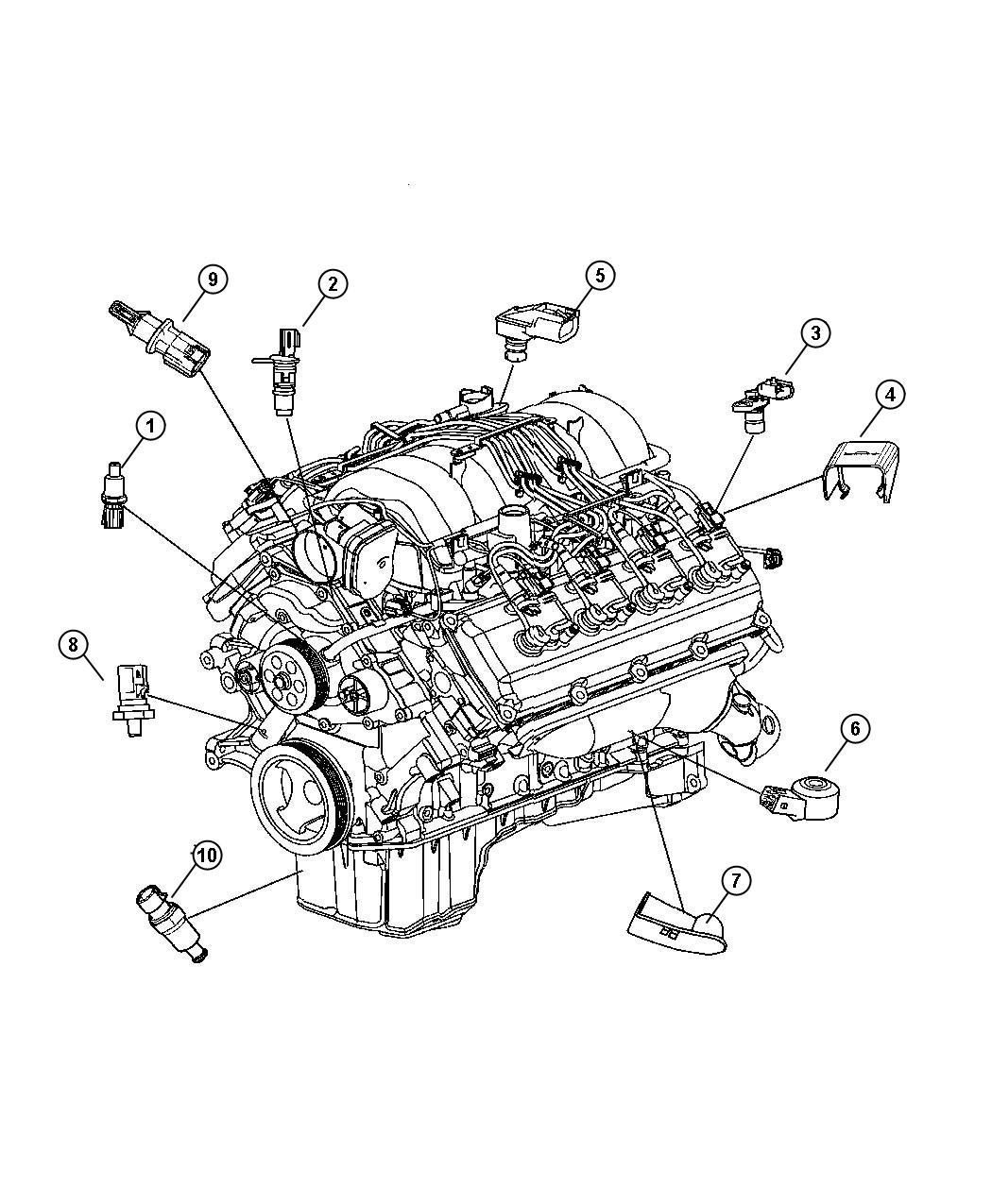 Diagram Sensors Engine [[5.7 5.7L Hemi Multi Displacement Engine, 6.1 6.1L SRT HEMI SMPI V8 Engine]]. for your Chrysler