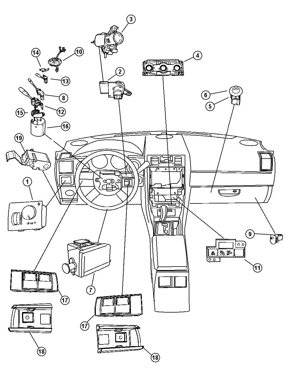 Diagram Switches - Instrument Panel. for your Dodge Avenger  