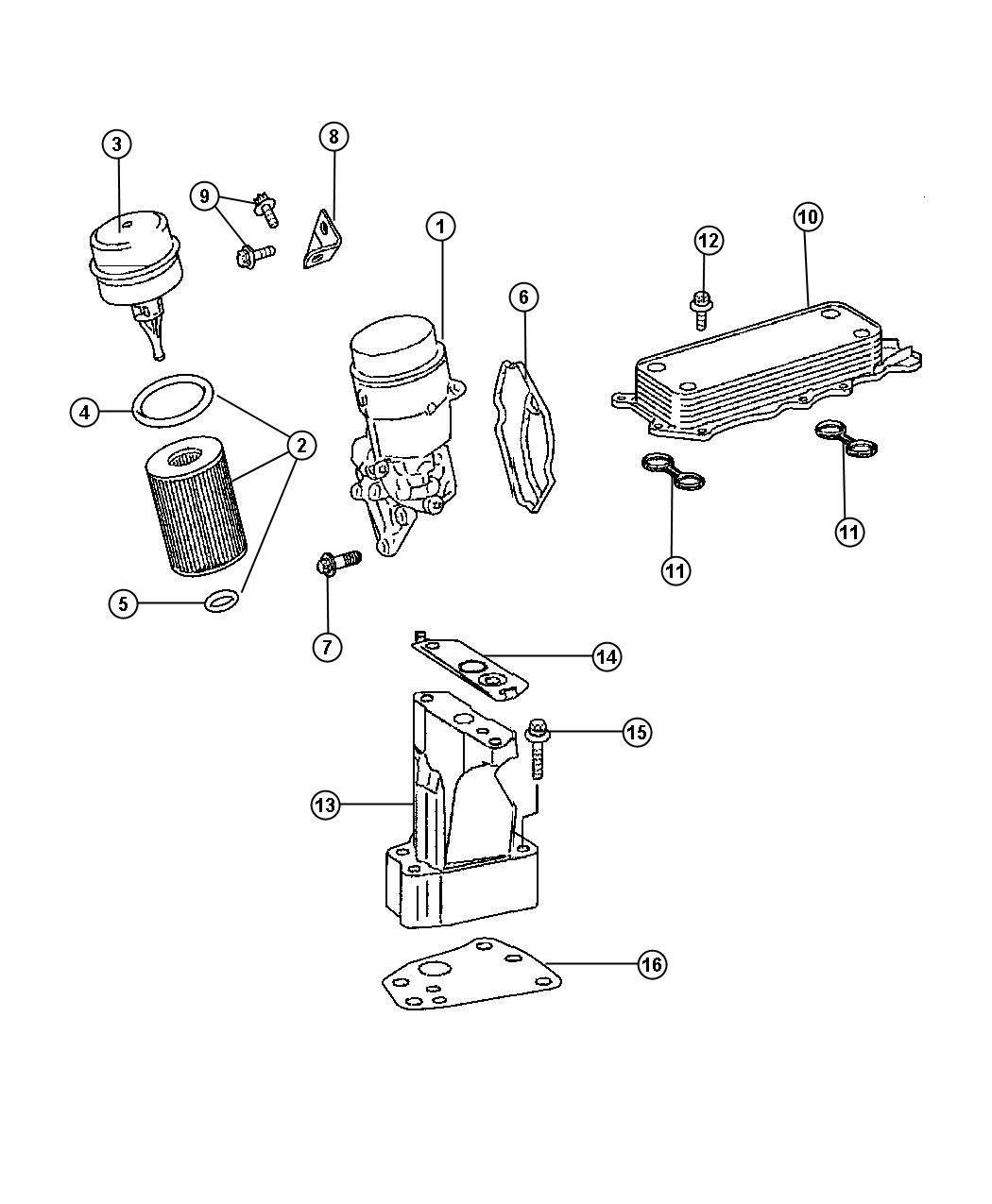 Diagram Oil Filter And Cooler, 3.0L Diesel [3.0L V6 Turbo Diesel Engine]. for your Chrysler