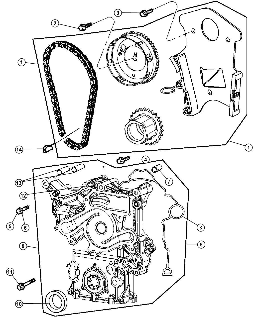 Diagram Timing Chain, Cover And Related Parts 5.7L [5.7L V8 HEMI MDS ENGINE]. for your 2003 Chrysler 300 M  