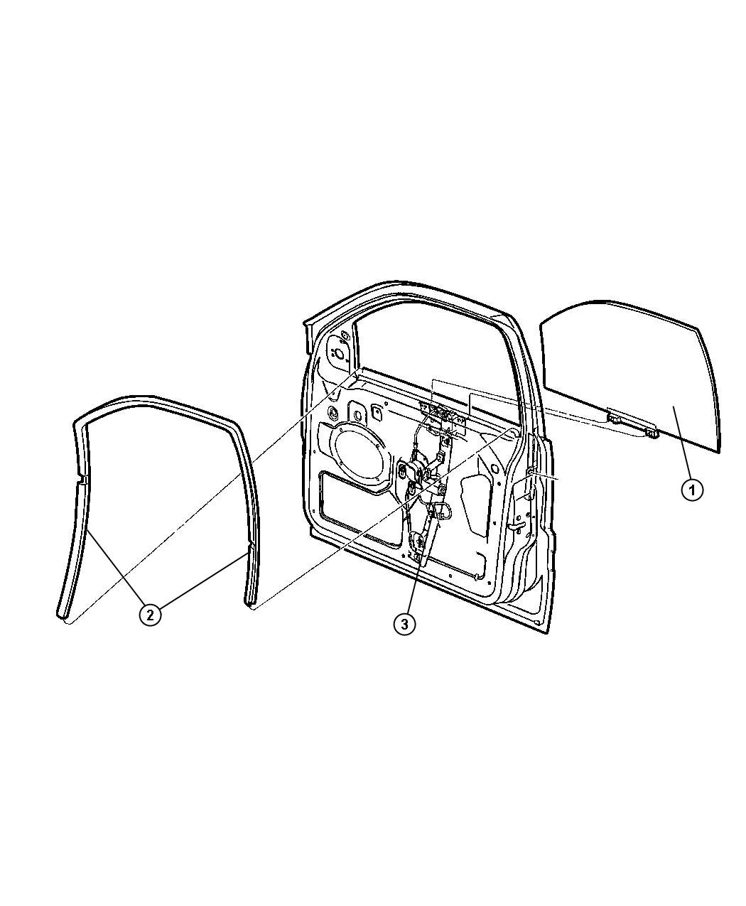 Diagram Door, Front Glass and Regulators. for your Jeep Commander  