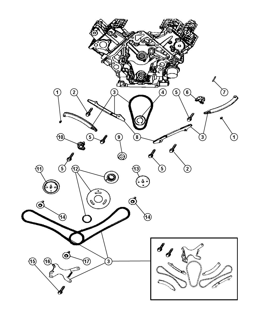 Diagram Timing Chain Package And Guides 4.7L [4.7L V8 MPI ENGINE] [4.7L V8 HIGH OUTPUT MPI ENGINE] [4.7L V8 FFV ENGINE]. for your Dodge