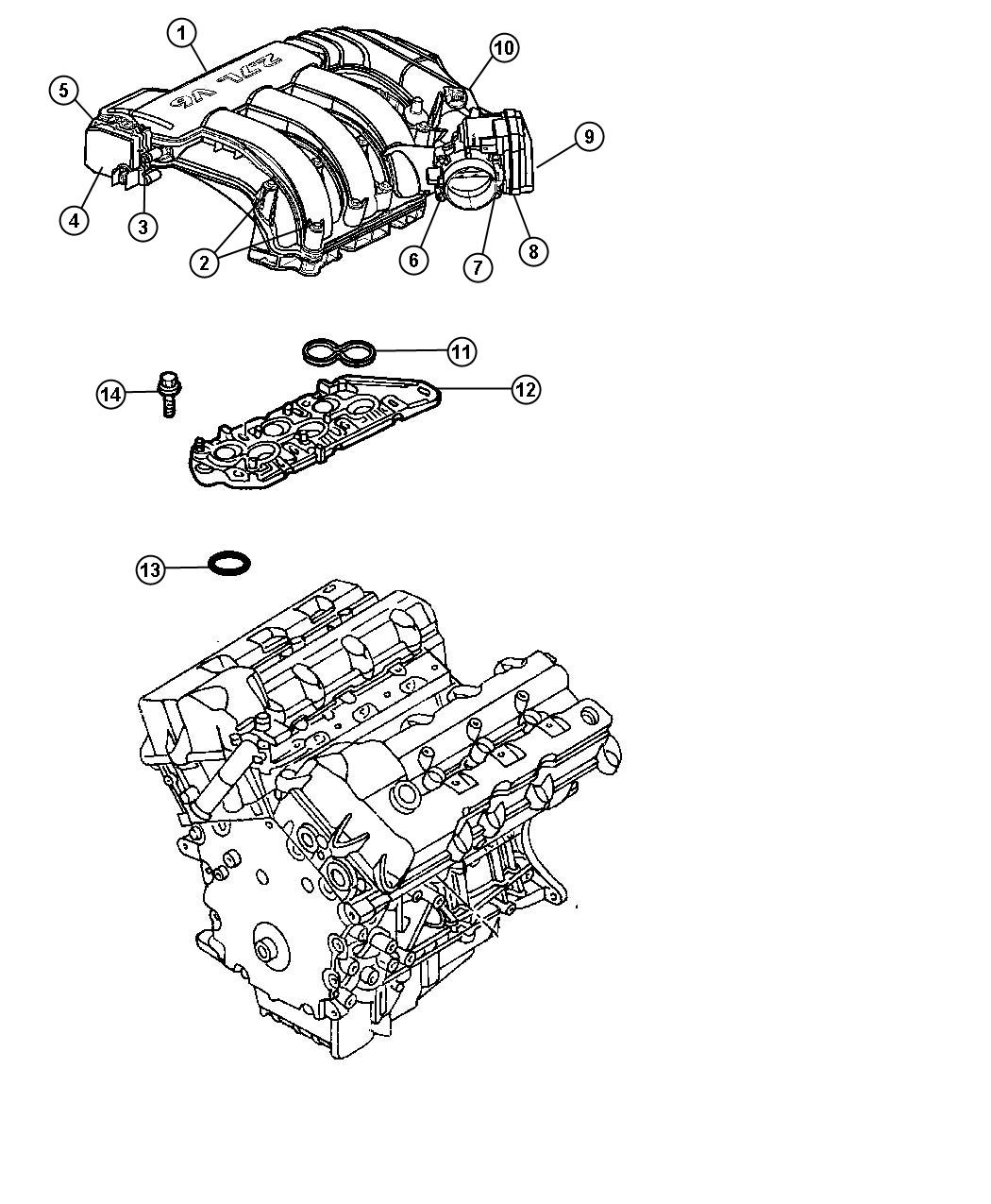 Diagram Intake Manifolds And Mounting 2.7L [2.7L V6 DOHC 24 Valve MPI Engine]. for your 2012 Dodge Journey   