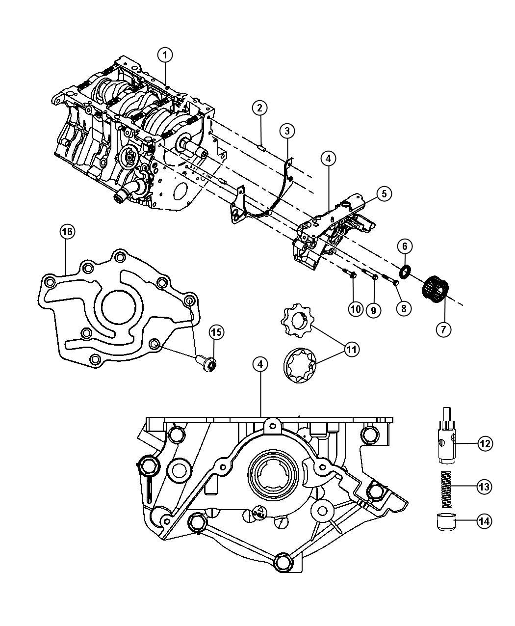 Diagram Engine Oiling Pump And Mounting 3.5L [3.5L V6 HIGH OUTPUT 24V MPI ENGINE]. for your Chrysler