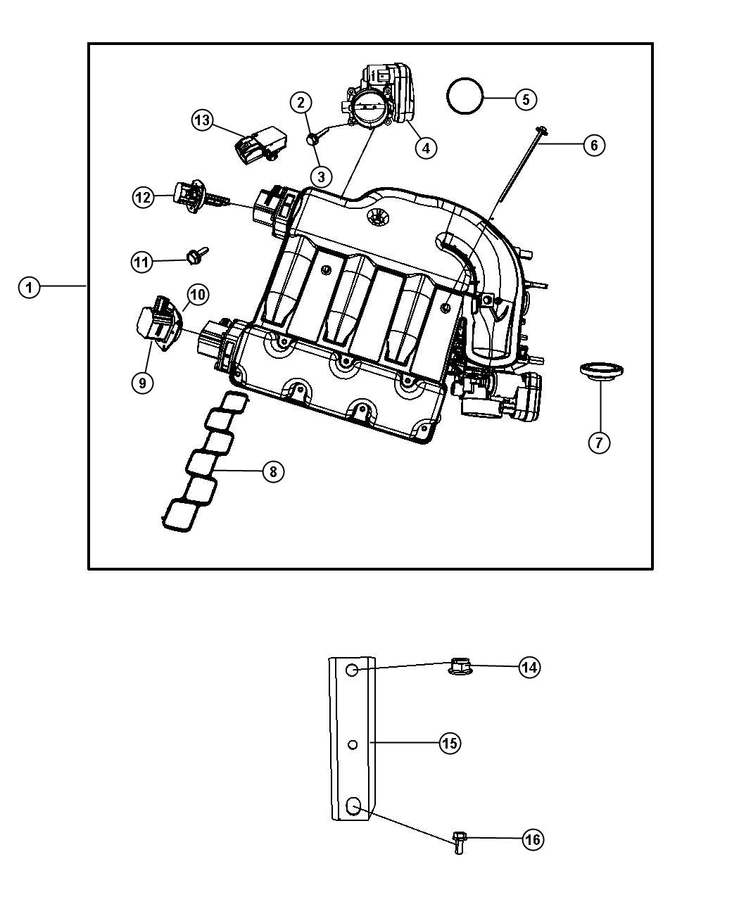 Diagram Intake Manifold Upper Plenum And Mounting 3.5L [3.5L High Output V6 24V MPI Engine]. for your Chrysler