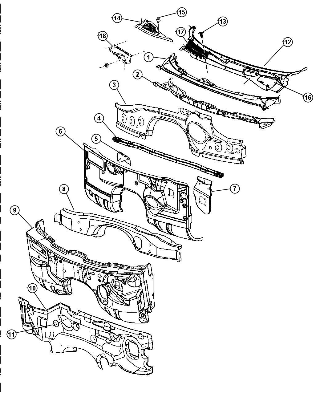 Diagram Cowl And Dash. for your 2019 Dodge Charger   