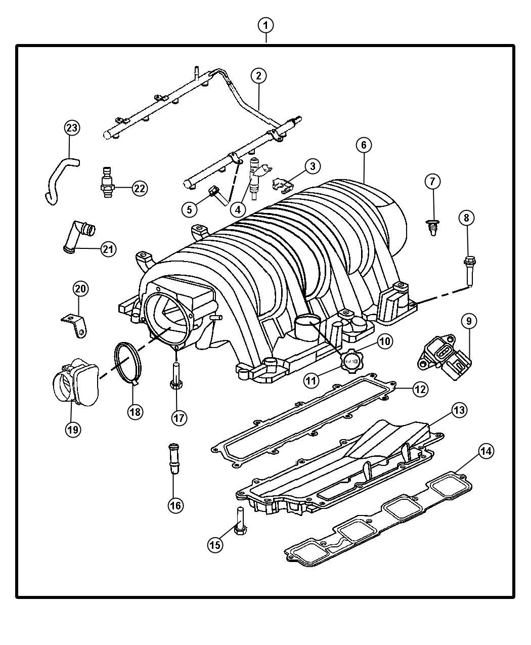 Diagram Intake Manifold And Mounting 6.1L [6.1L SRT HEMI SMPI V8 Engine]. for your Chrysler