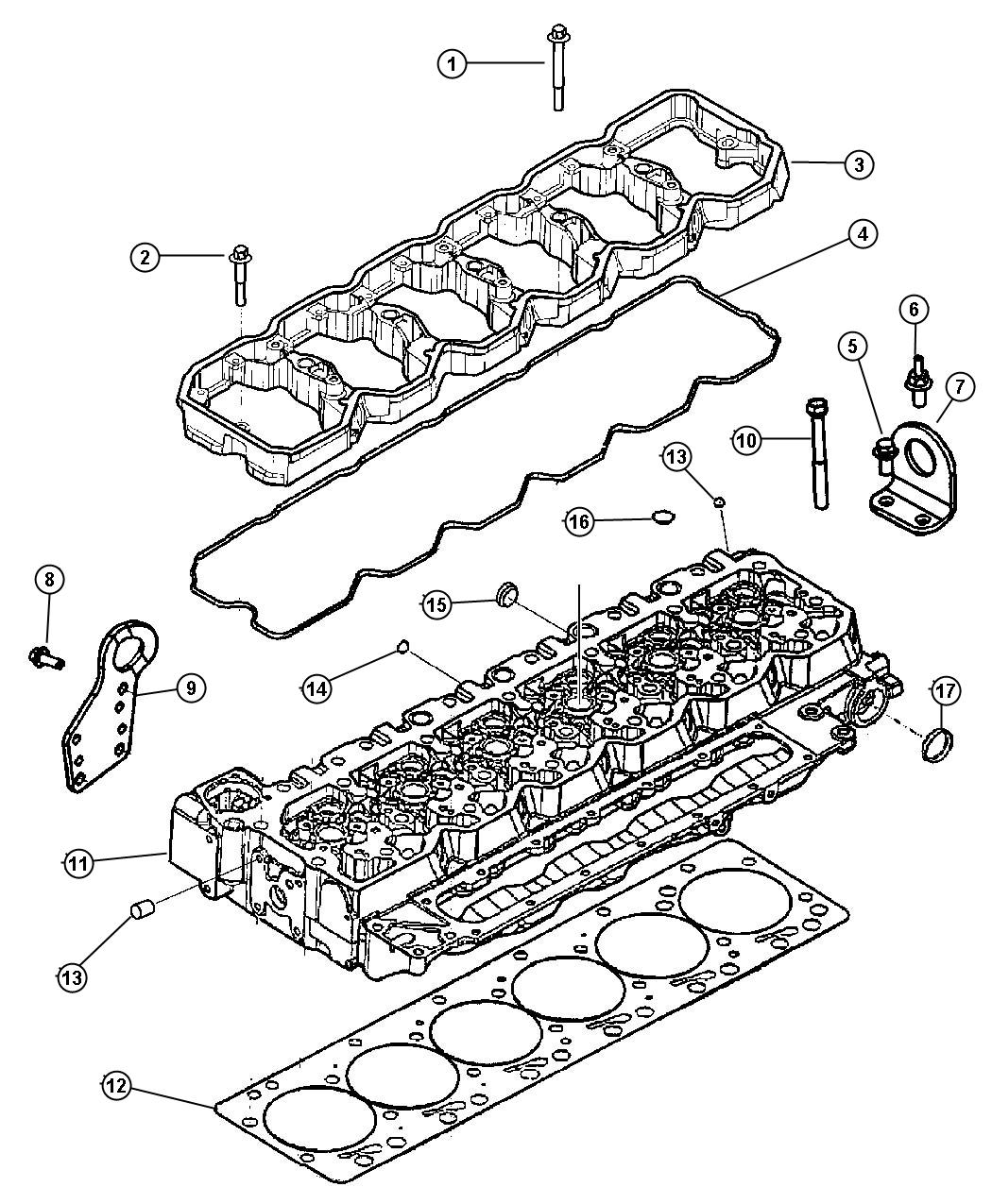 Diagram Cylinder Head And Rocker Housing 6.7L Diesel [6.7L I6 CUMMINS TURBO DIESEL ENGINE]. for your Dodge