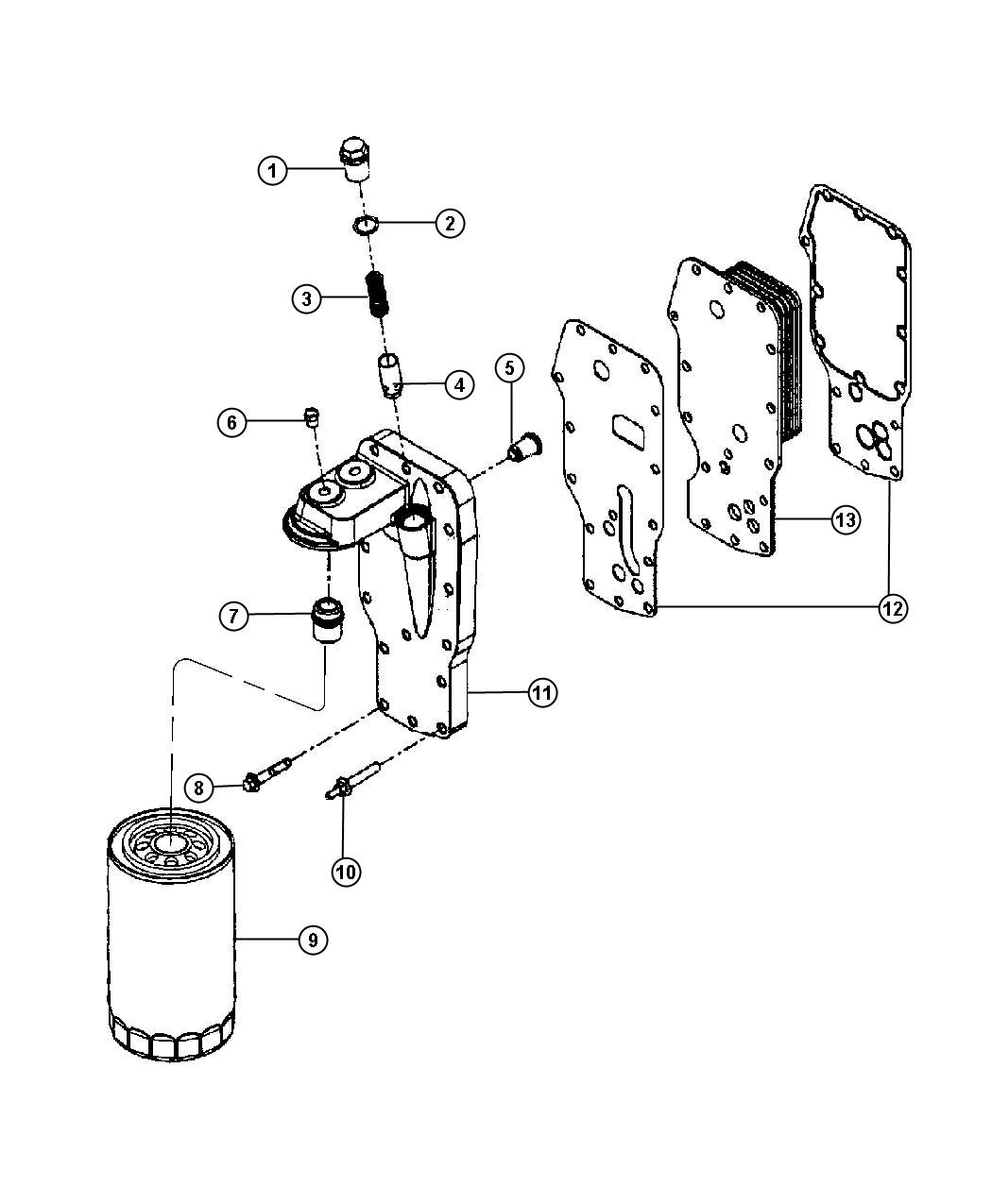 Diagram Engine Oil Cooler And Oil Filter 6.7L Diesel [6.7L Cummins Turbo Diesel Engine]. for your Dodge